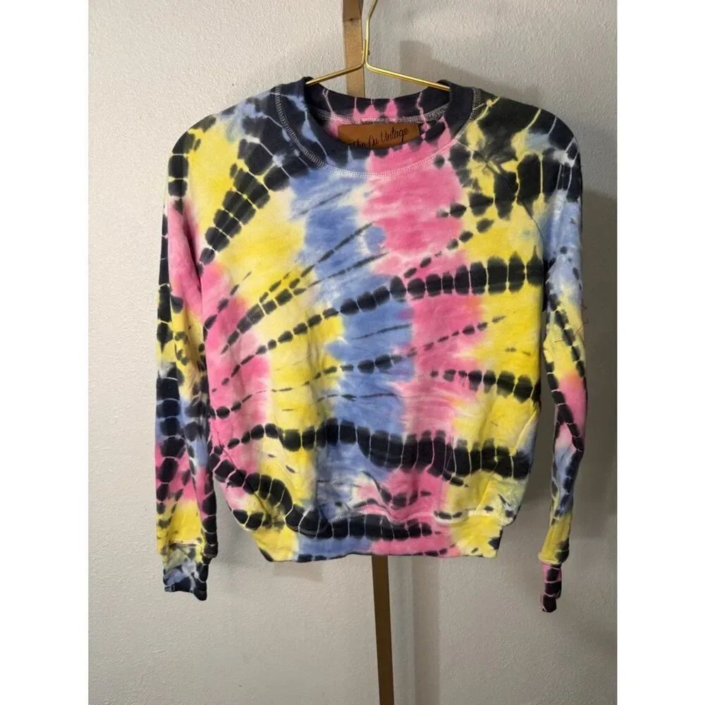 The Nu VintageTie-Dye Crewneck Sweatshirt in Pink, Yellow, Blue & Black-Medium